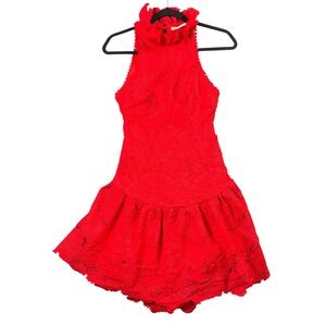 Saints + Secrets Red Lace Halter Mini Dress Fairycore Romantic Coquette Y2K M